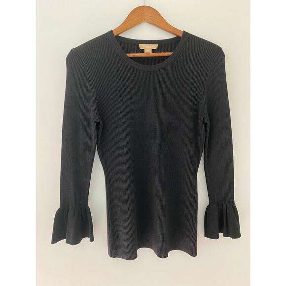 Michael Kors Collection Black Metallic Long Bell Sleeve Sweater Top M Italian - Picture 1 of 10
